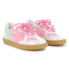 Billieblush girls pink green trainers beaded laces flower charm front view