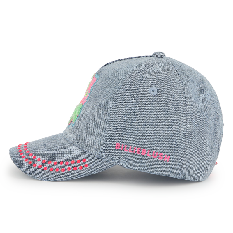 Billieblush girls denim cap side profile embroidered badge neon brim detail