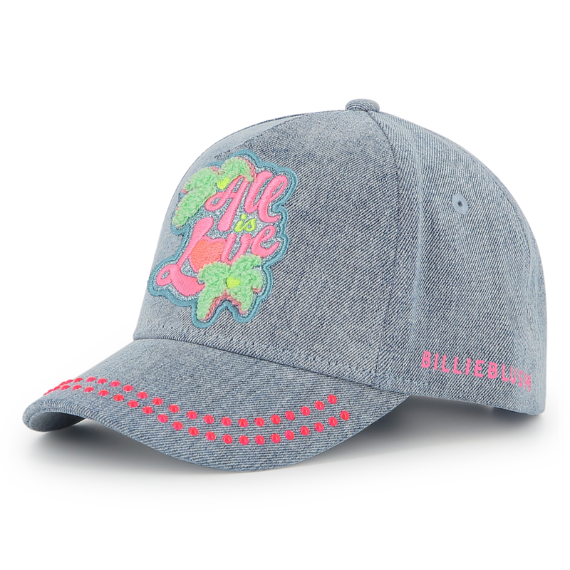 Billieblush girls denim cap love motif embroidered badge front view