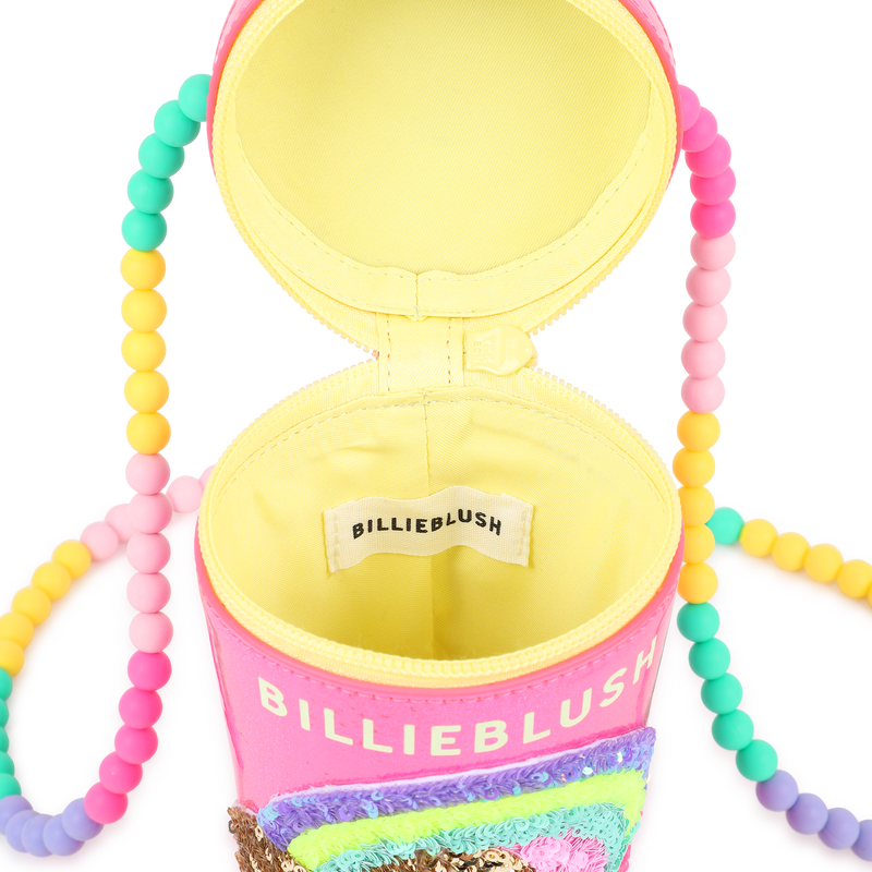 Billieblush girls pink milkshake bag open top zip closure inside view