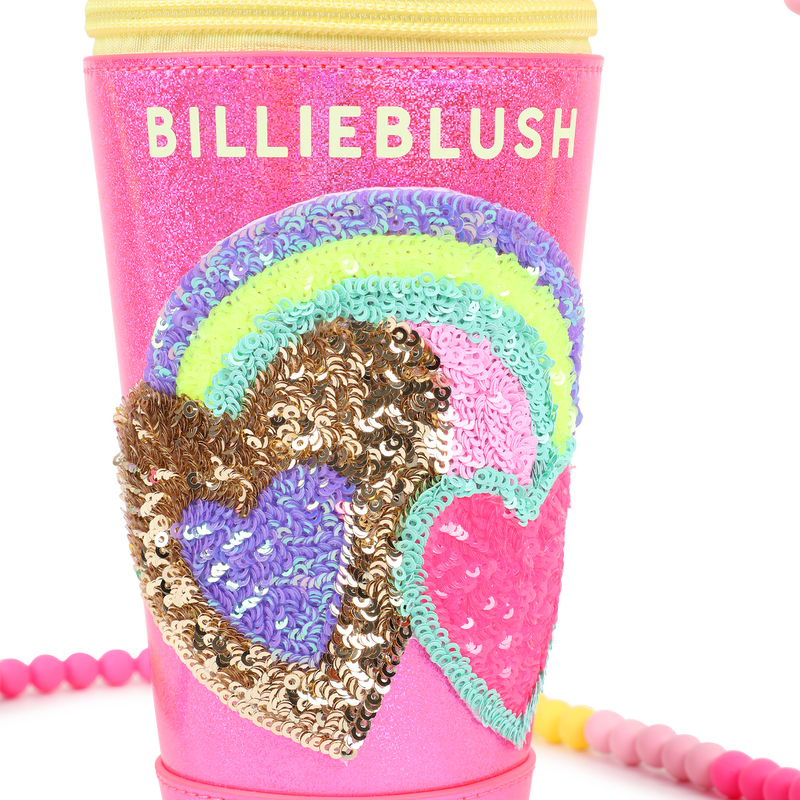 Billieblush girls pink sequin milkshake handbag close up rainbow heart detail