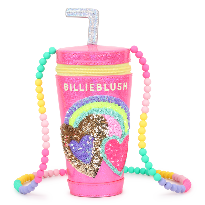 Billieblush girls pink milkshake bag sequin rainbow heart front view crossbody