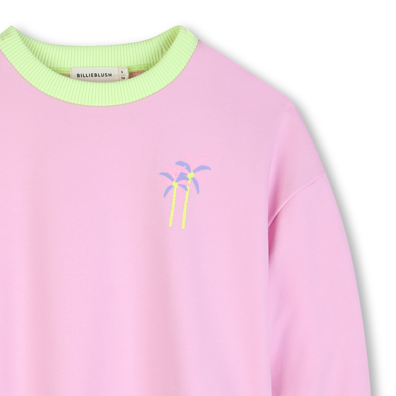 Billieblush girls pink sweatshirt close up palm embroidery detail
