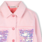 Billieblush girls pink denim jacket sequin pocket detail close up