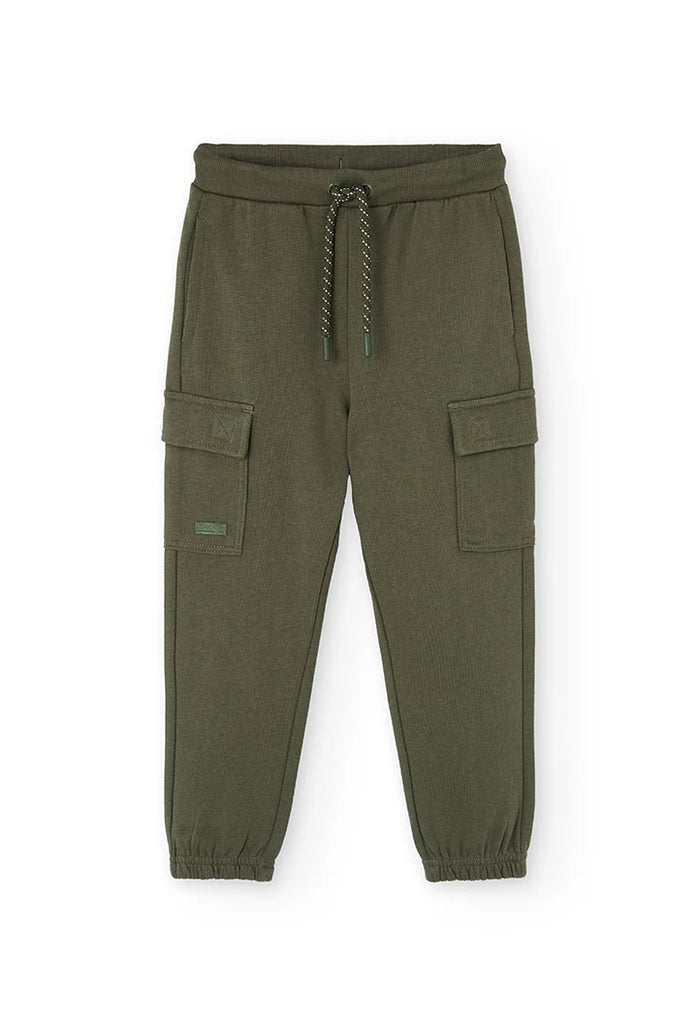 Boboli boys’ khaki 100% cotton fleece jogger trousers with cargo pockets