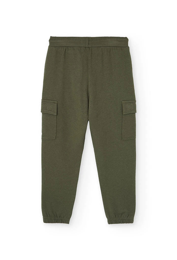 Back view of Boboli boys’ khaki fleece jogger trousers
