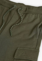 Close-up of adjustable drawstring waistband on Boboli boys’ khaki joggers