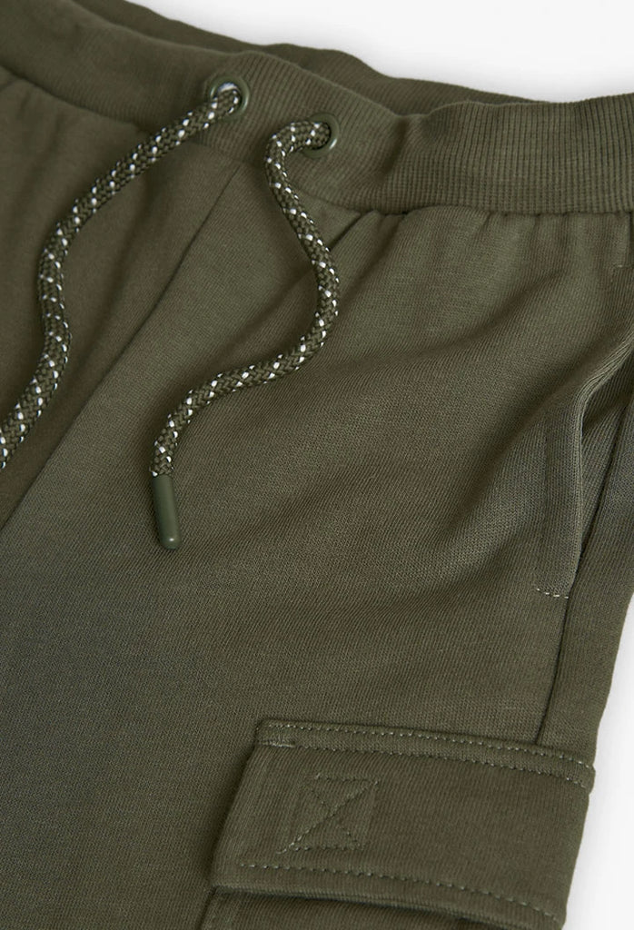Close-up of adjustable drawstring waistband on Boboli boys’ khaki joggers