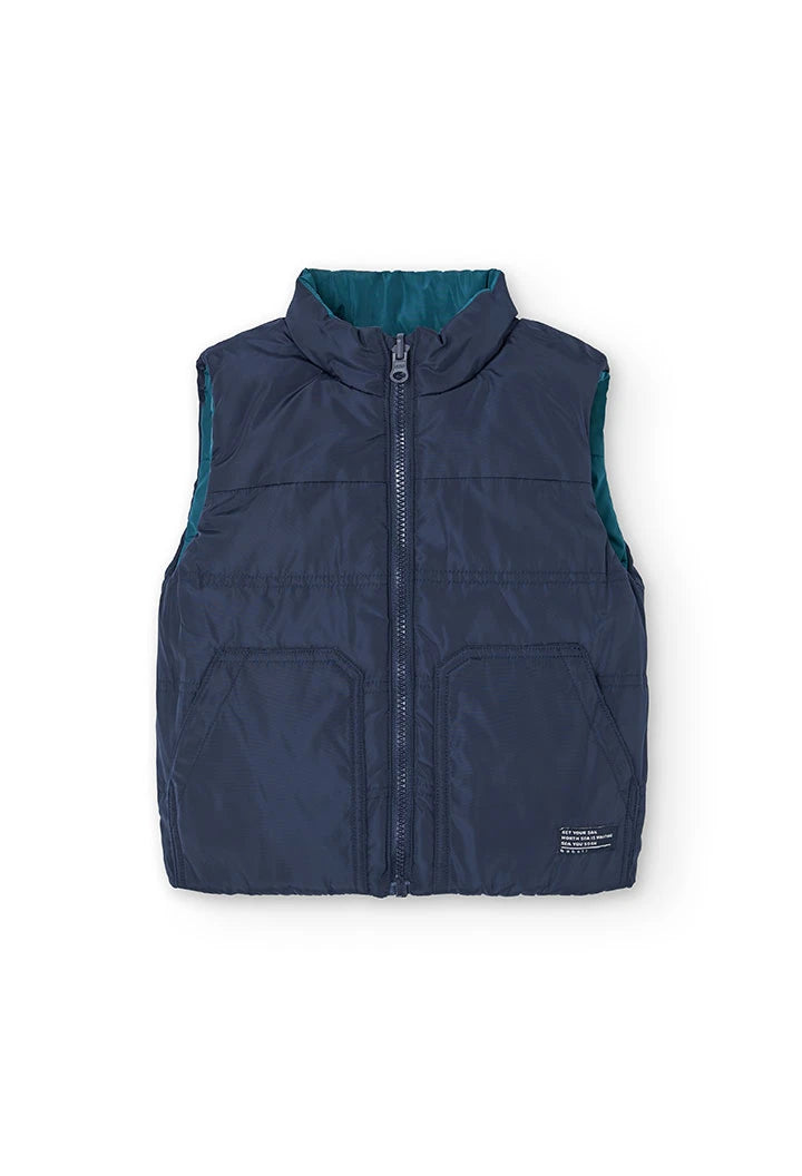 Front view of Boboli boys reversible gilet vest in navy.