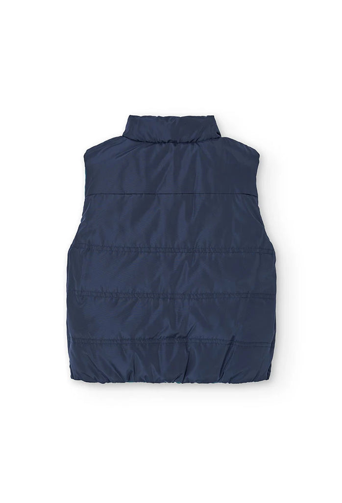 Back view of Boboli boys reversible gilet vest in navy.