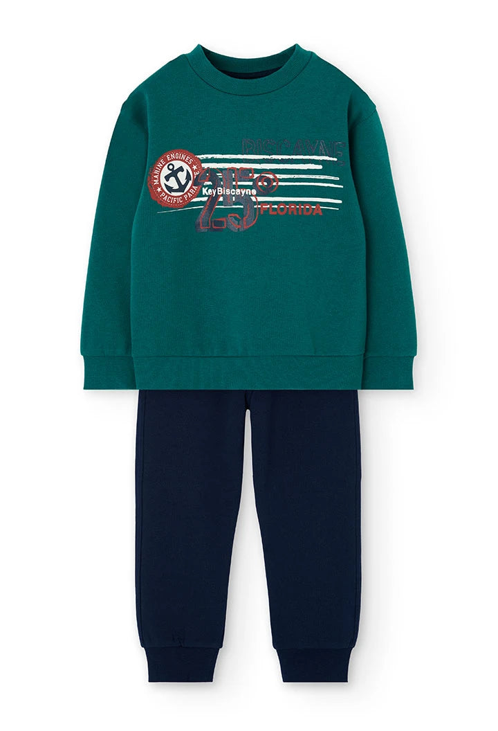 Boboli boys green cotton sweatshirt from tracksuit gift set – flatlay front view