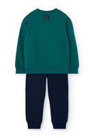 Back view of Boboli boys green cotton tracksuit set showing sweatshirt and joggers