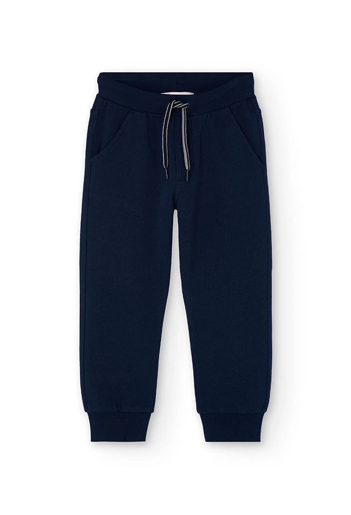 Boboli boys navy cotton joggers from tracksuit set – front flatlay with elasticated waist