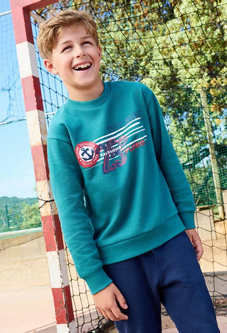 Boboli boys green tracksuit gift set – sweatshirt and joggers outfit flatlay