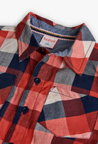 Close-up of the collar and button-down detail on Boboli boys check shirt
