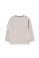 Back view of Boboli Boys Beige Cotton Top with long sleeves