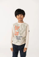 Boboli Boys Beige Map Print Top with coordinate design in orange and navy