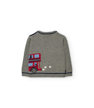 Back view of Boboli grey bus knit jumper for boys aged 18 months to 5 years