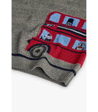 Detail of red double-decker bus design on Boboli jumper