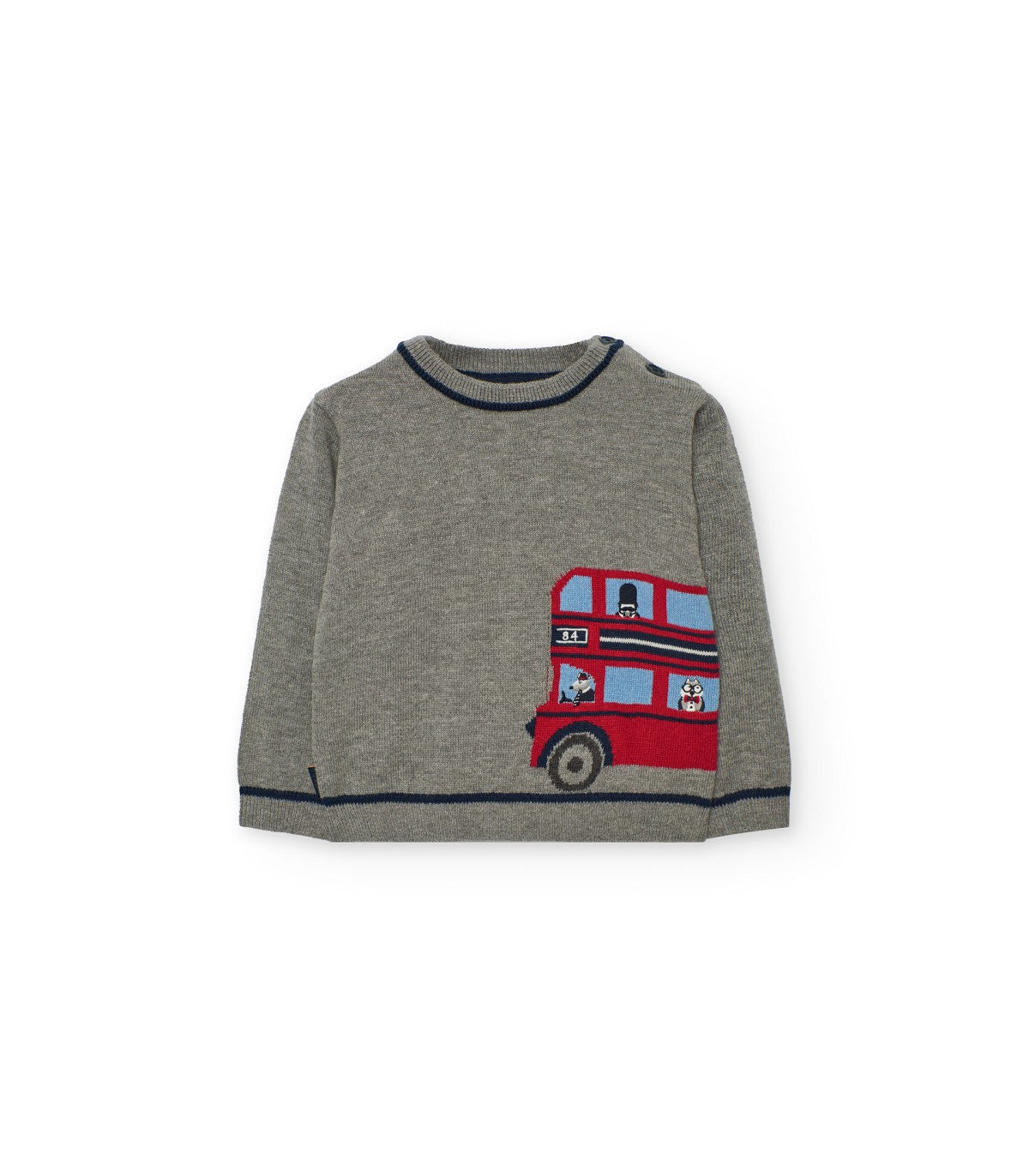 Boboli boys grey bus motif smart jumper front view