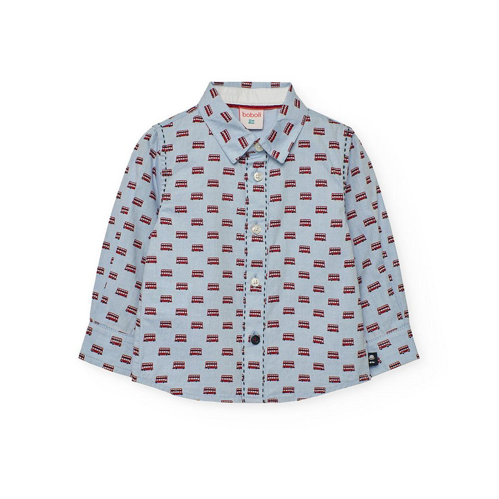 Boboli boys blue smart occasion shirt with red London bus print 