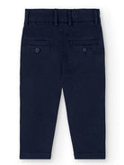 Boboli boys navy chino trousers back view with smart buttoned pockets