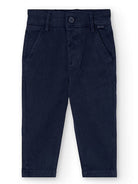 Boboli boys stretch chino trousers in navy stretch fabric front view