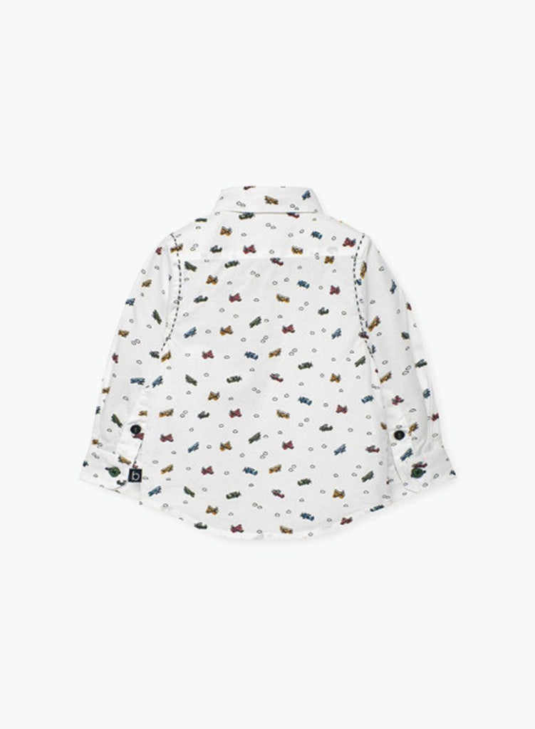 Boboli Boys Helicopter Print Poplin Shirt back view – white shirt with helicopter print