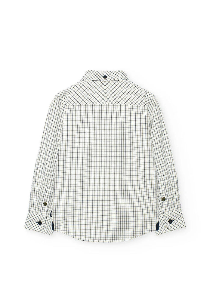Close-up of Boboli boys poplin check shirt cuff and sleeve detail