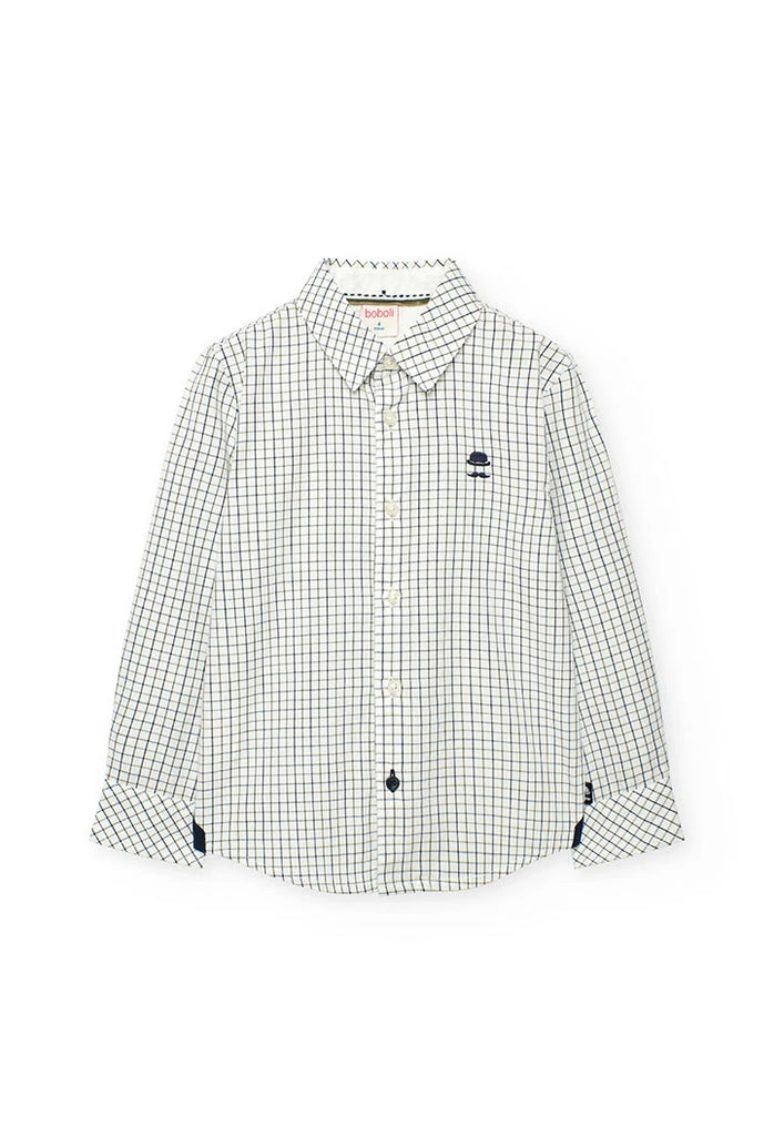 Boboli boys poplin check print occasion shirt in navy and white – front view