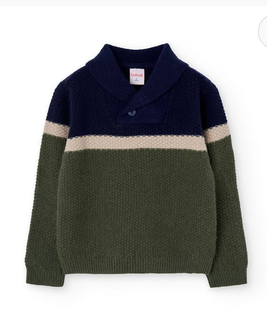 Boboli boys two-tone knitted high neck jumper in navy and green