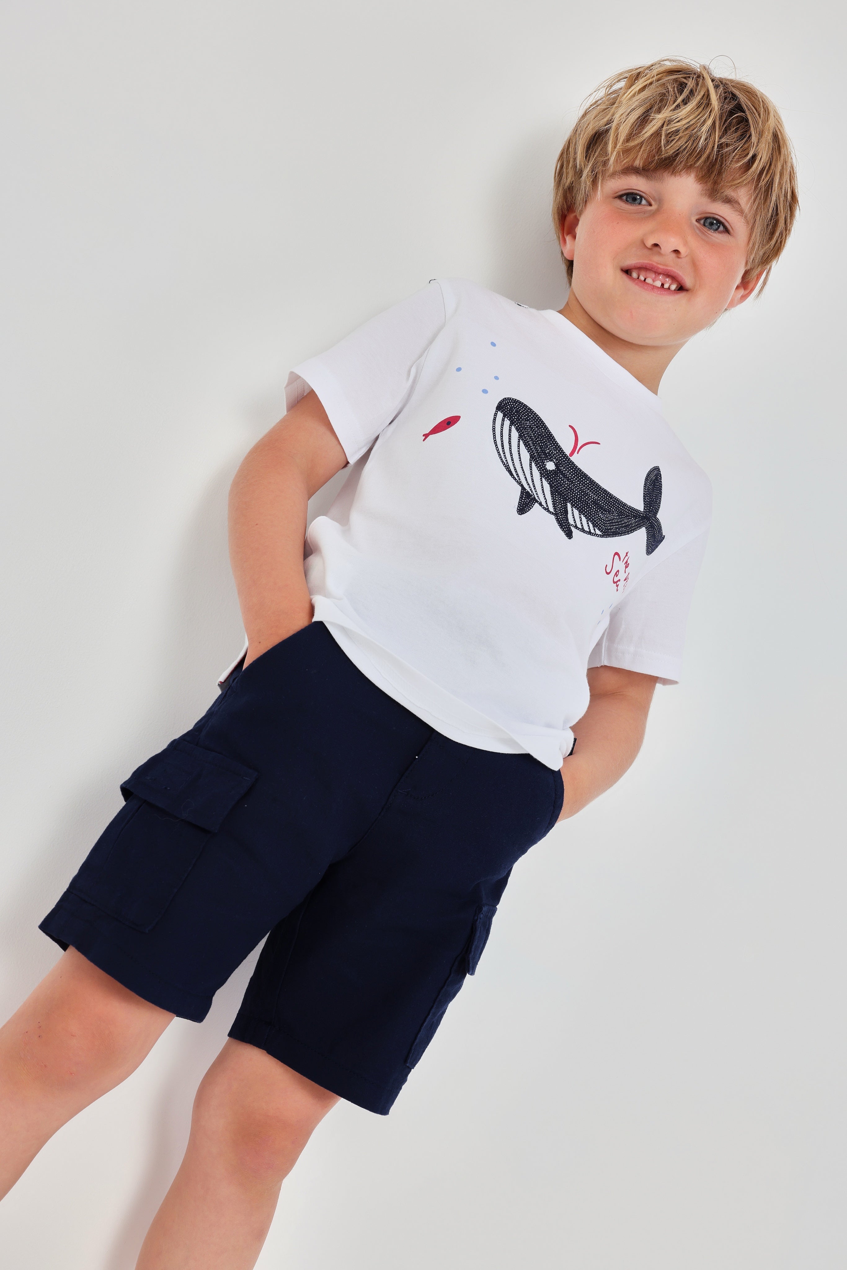 Boboli boys navy occasion cargo shorts front view