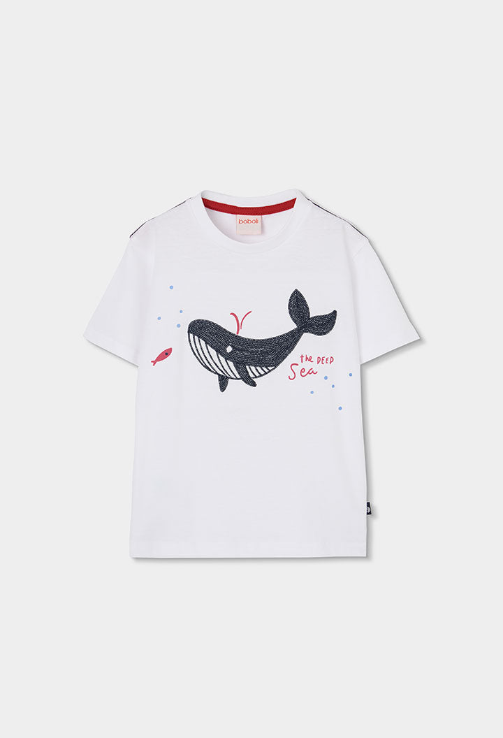 Boboli boys white whale print t-shirt front view