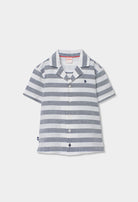 Boboli boys blue striped linen summer shirt front view