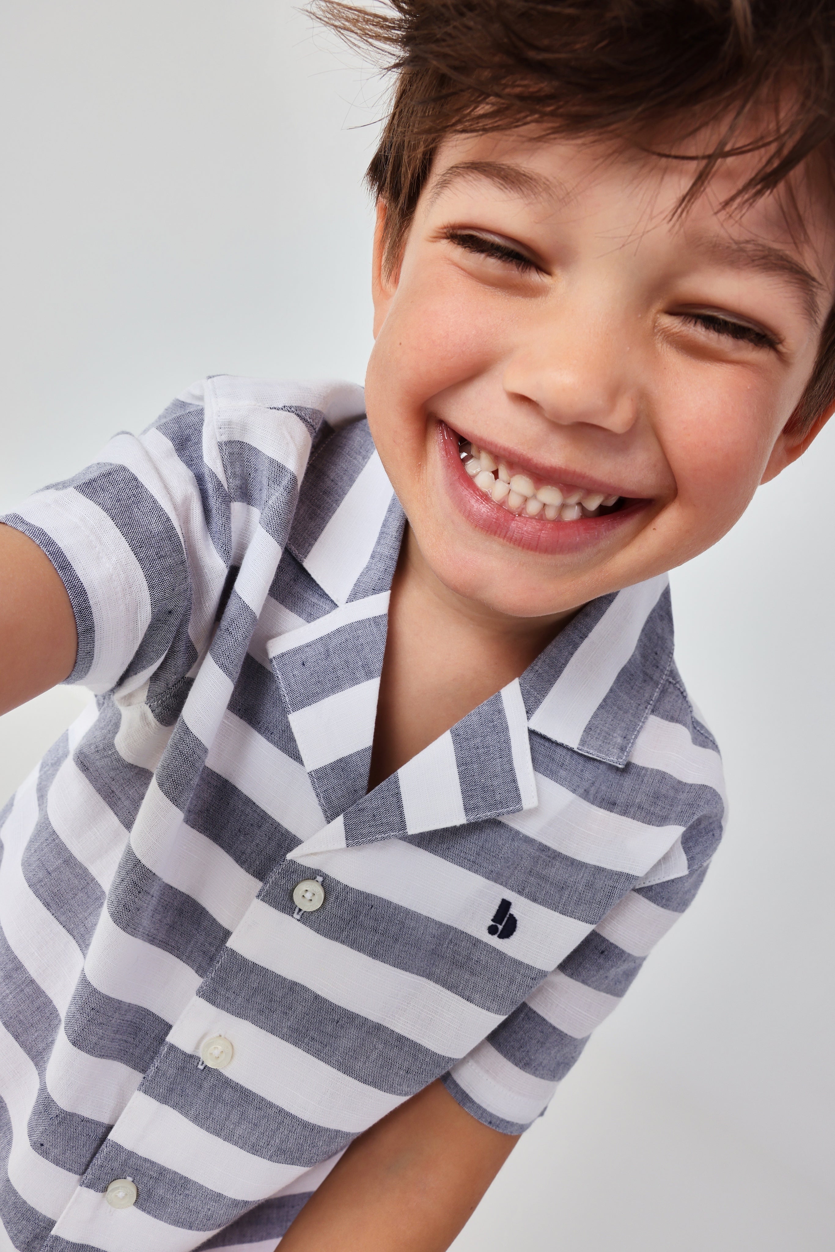 boys blue striped linen shirt outfit kids summer wear