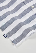 boys linen shirt blue stripe worn outfit