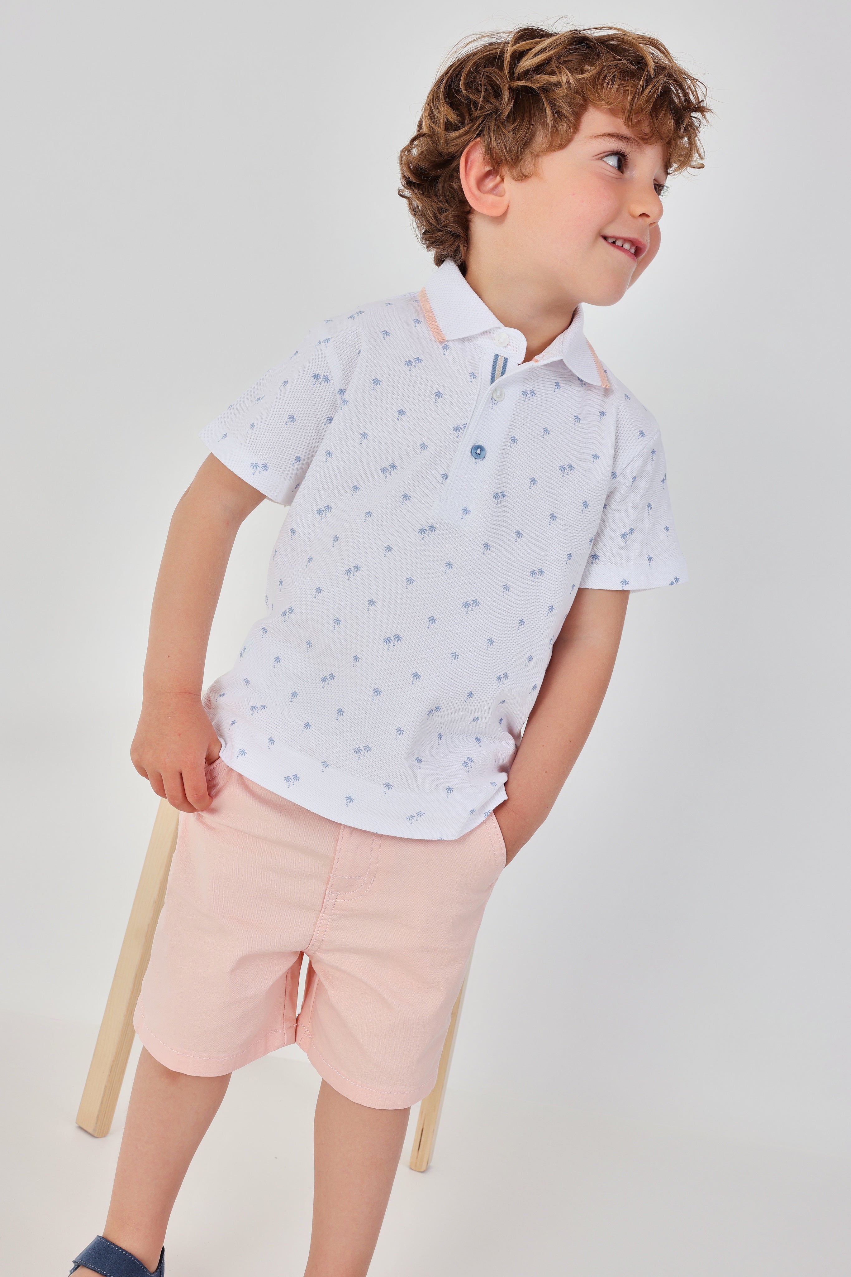 boys pink bermuda shorts baby toddler outfit styled occasion look With matching polo shirt 