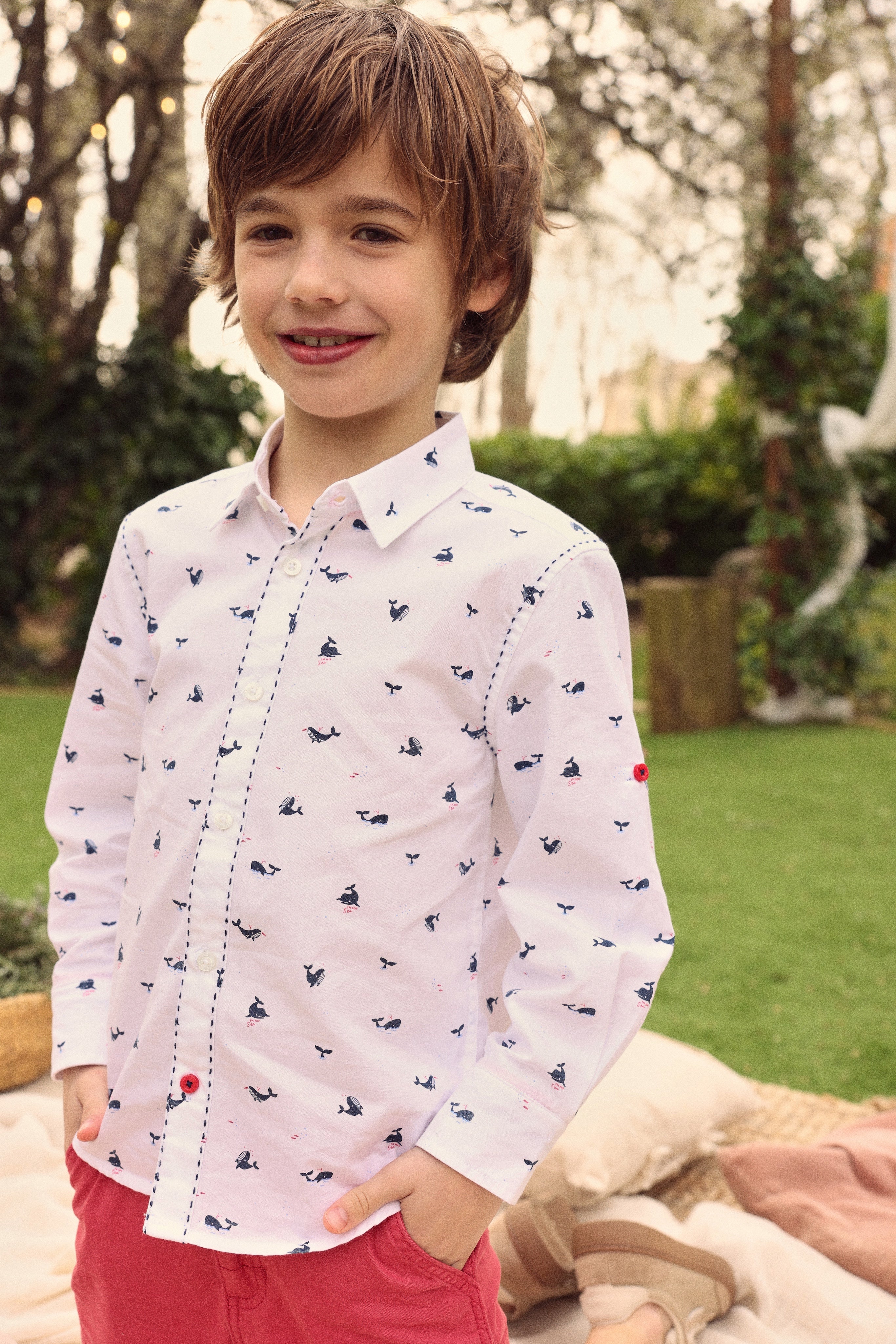 Boboli boys white whale print shirt outdoor occasion model image