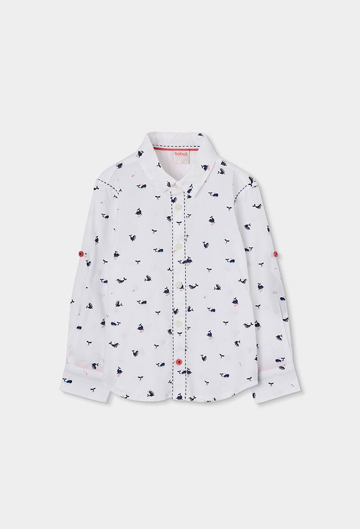 Boboli boys white whale print shirt baby toddler front view