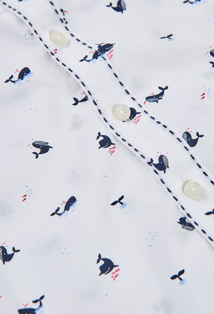 Boboli boys whale print cotton shirt contrast stitching detail