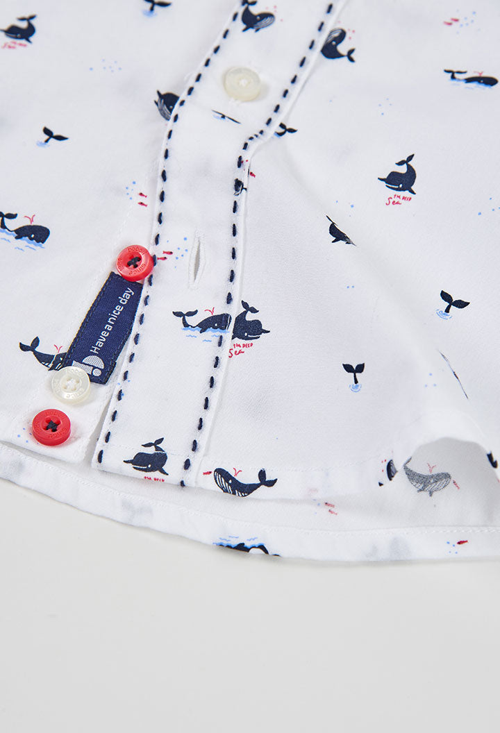 Boboli boys white shirt red button and have a nice day tag detail