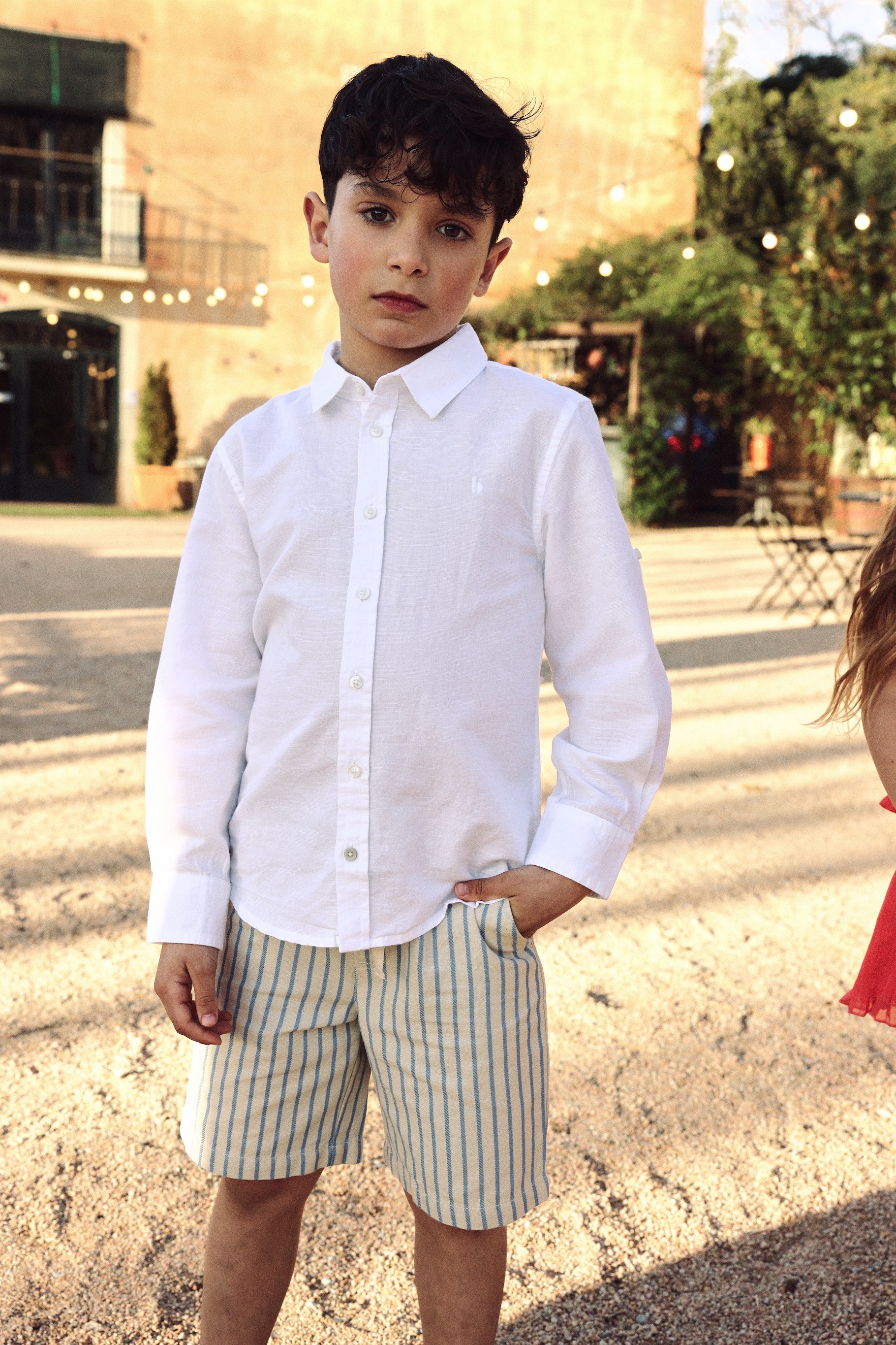 striped linen boys shorts baby toddler elastic waistband detail