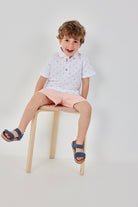 boys white polo shirt for baby or toddler with matching salmon shorts