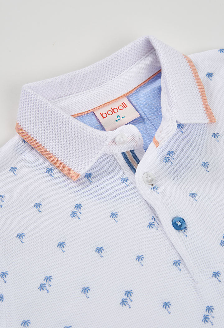 Boboli boys polo shirt collar detail contrast trim white blue