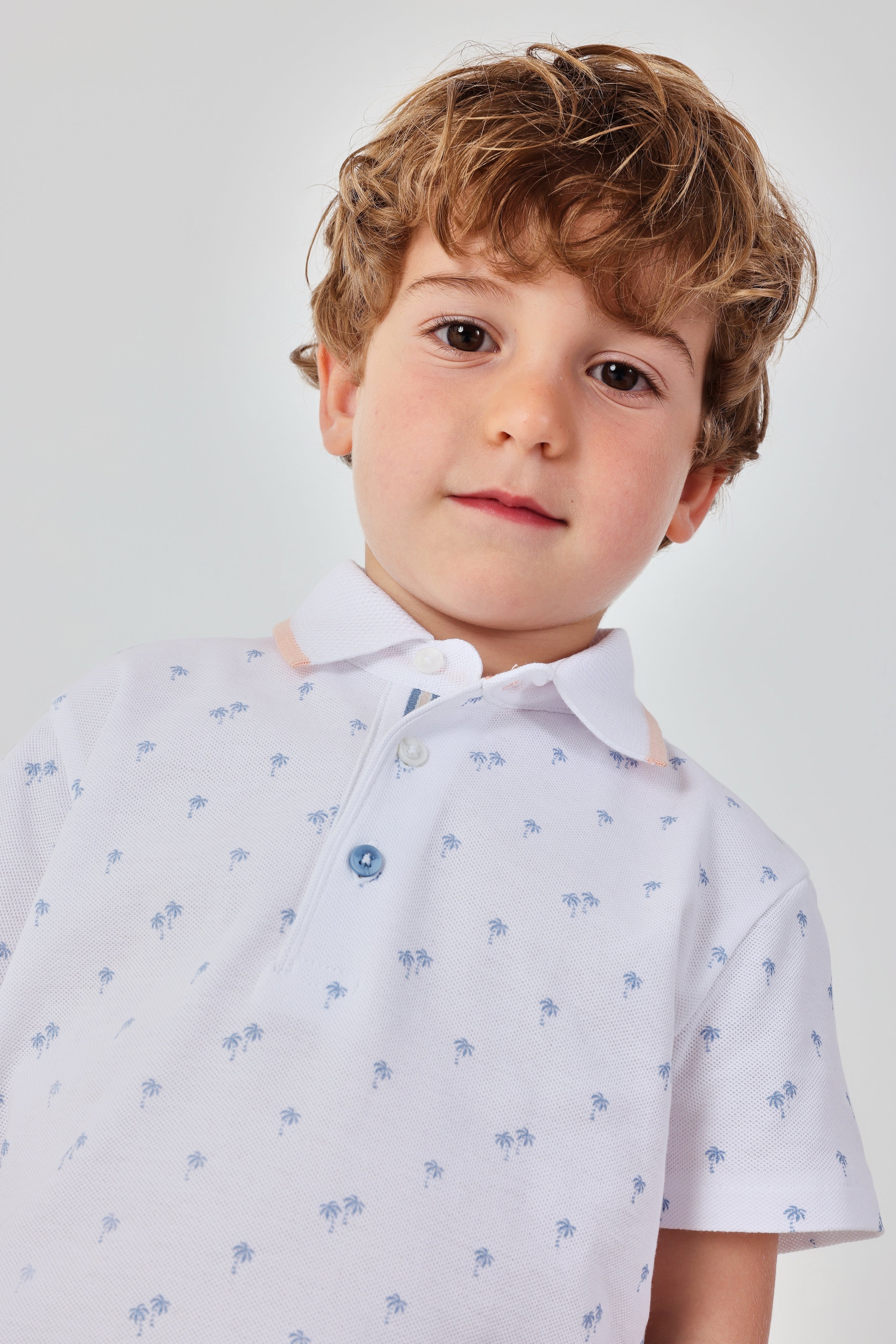 boys white palm print polo shirt baby toddler outfit view