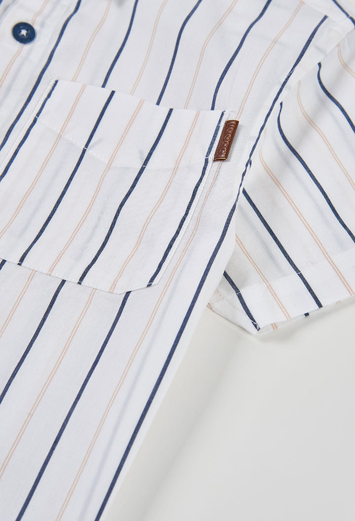 boys white striped shirt with pocket detail front