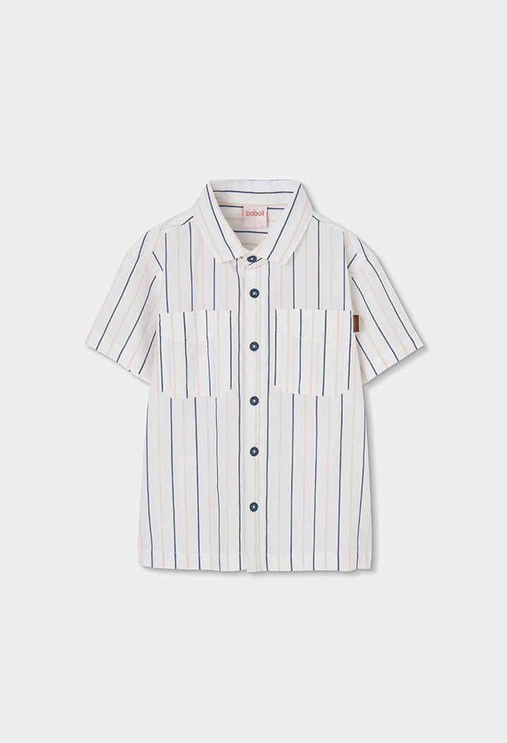 Boboli boys white striped smart shirt short sleeve front view