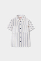 Boboli boys white striped smart shirt short sleeve front view