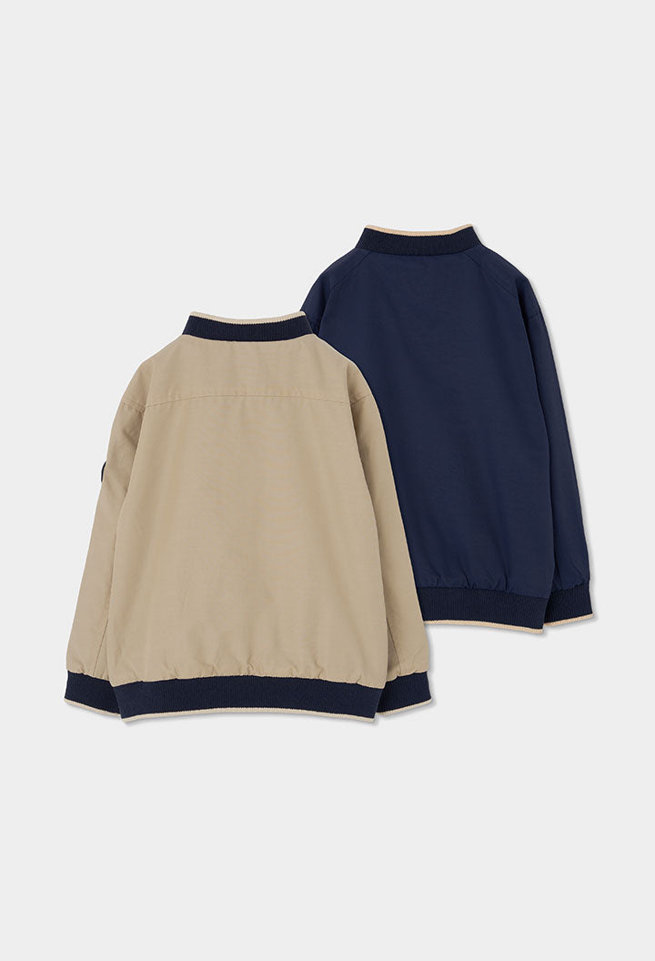 Boboli reversible bomber jacket boys back view navy and beige