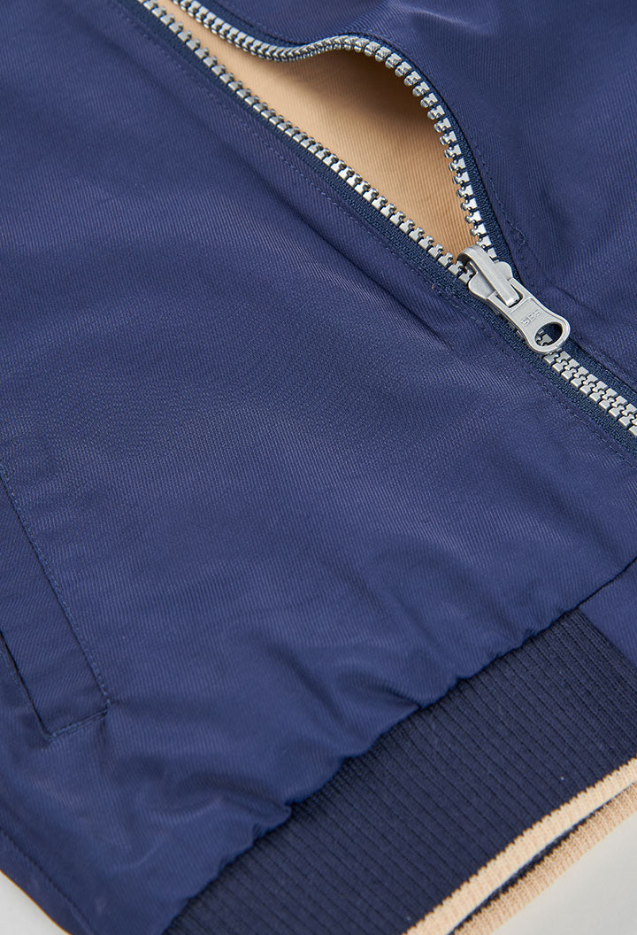 Boboli navy bomber jacket fabric and cuff detail